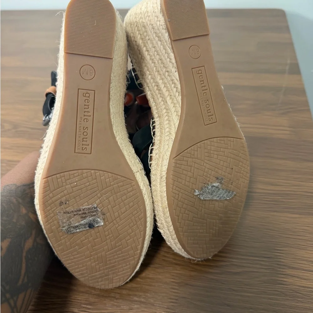 Gentle‎ Souls Black Espadrille Suede Wedges Sz 8